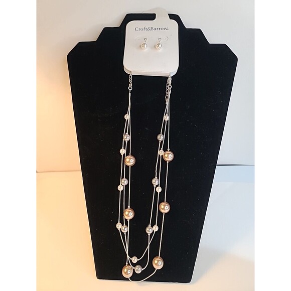 NEW Pretty Croft & Barrow Pierced Earrings & Necklace Set Beads - Picture 1 of 6